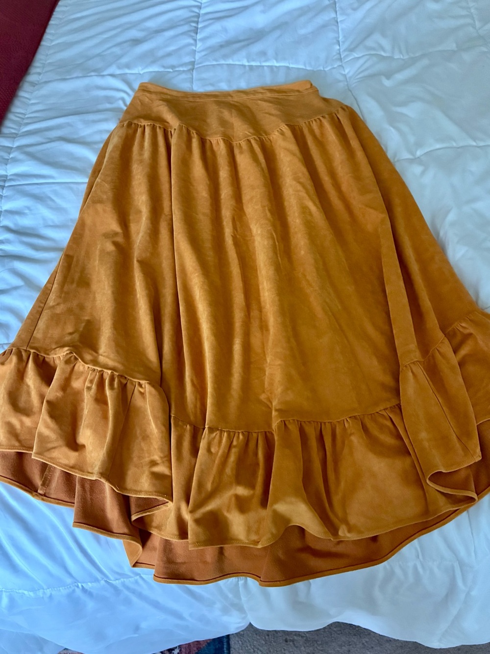 Anthropologie Golden Mustard Ruffle High-Low Skirt